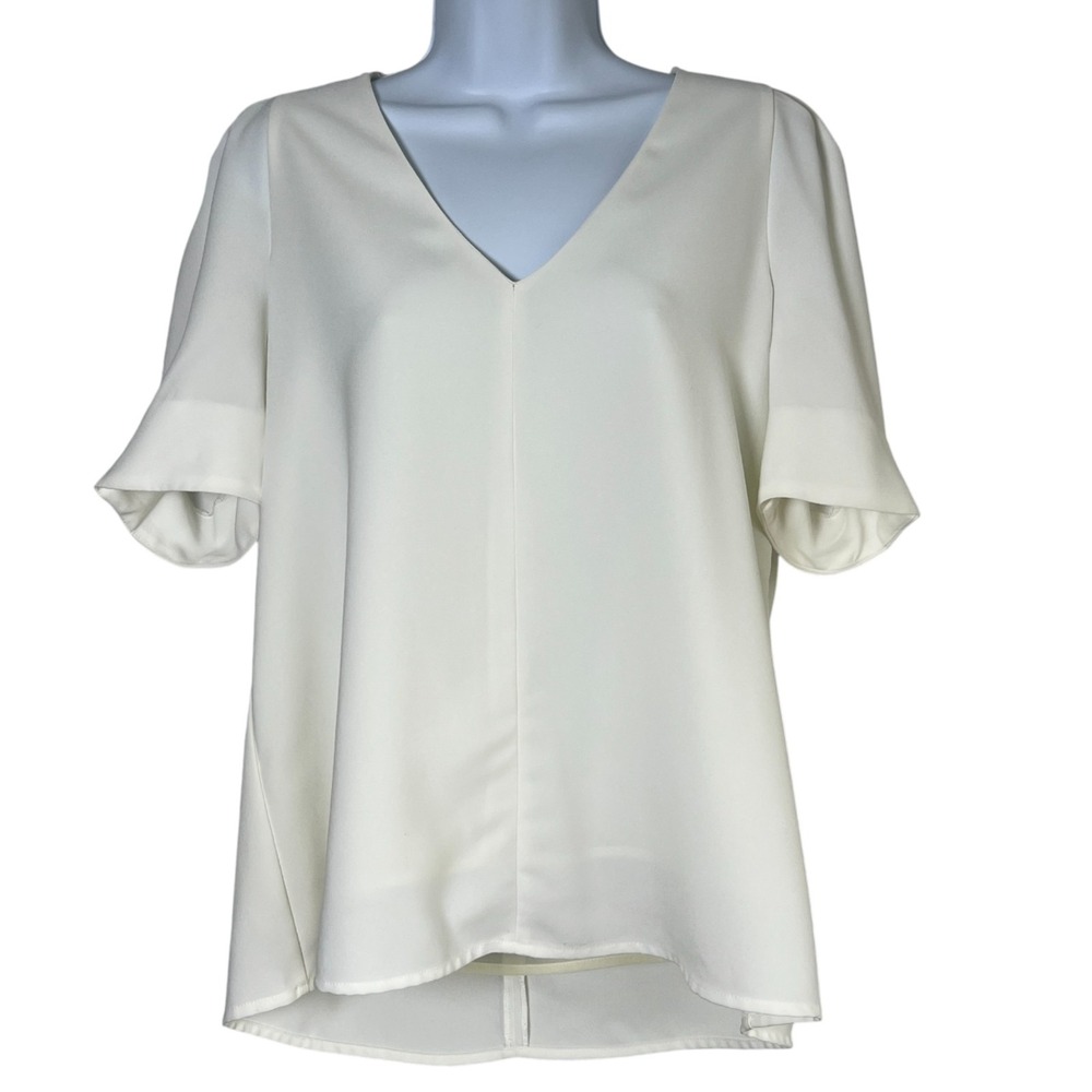 LaRoque Original Womens V-Neck Top Size S Ivory Lined Career Chic Elevated Basic